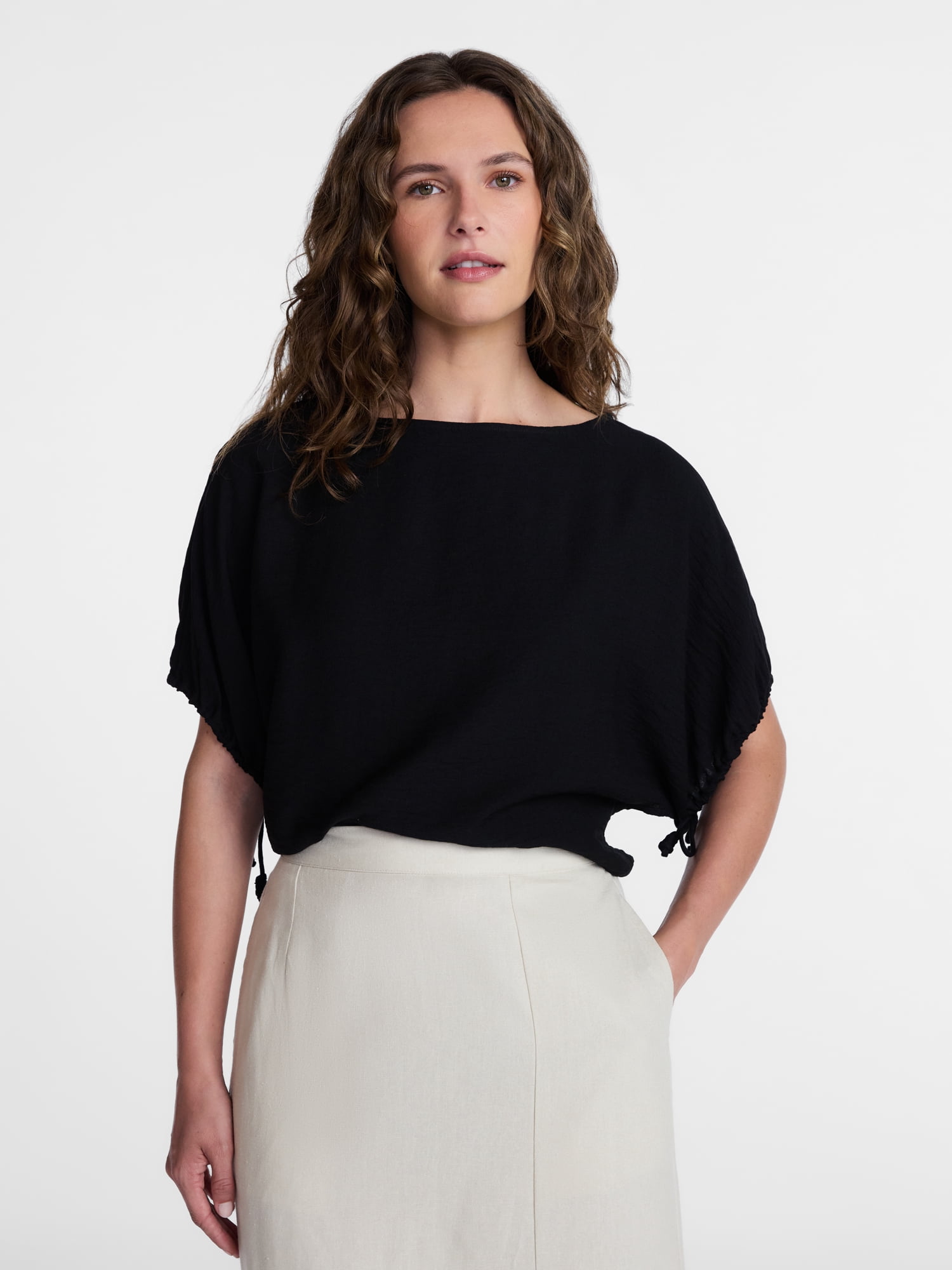 Time and Tru Women's Boatneck Top with Dolman Sleeves, Sizes XS-XXXL