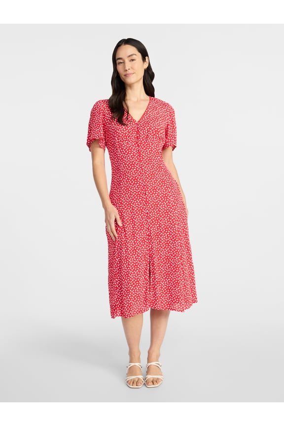 Women's Empire Waist Midi Dress with Short Sleeves, Sizes XS-XXXL