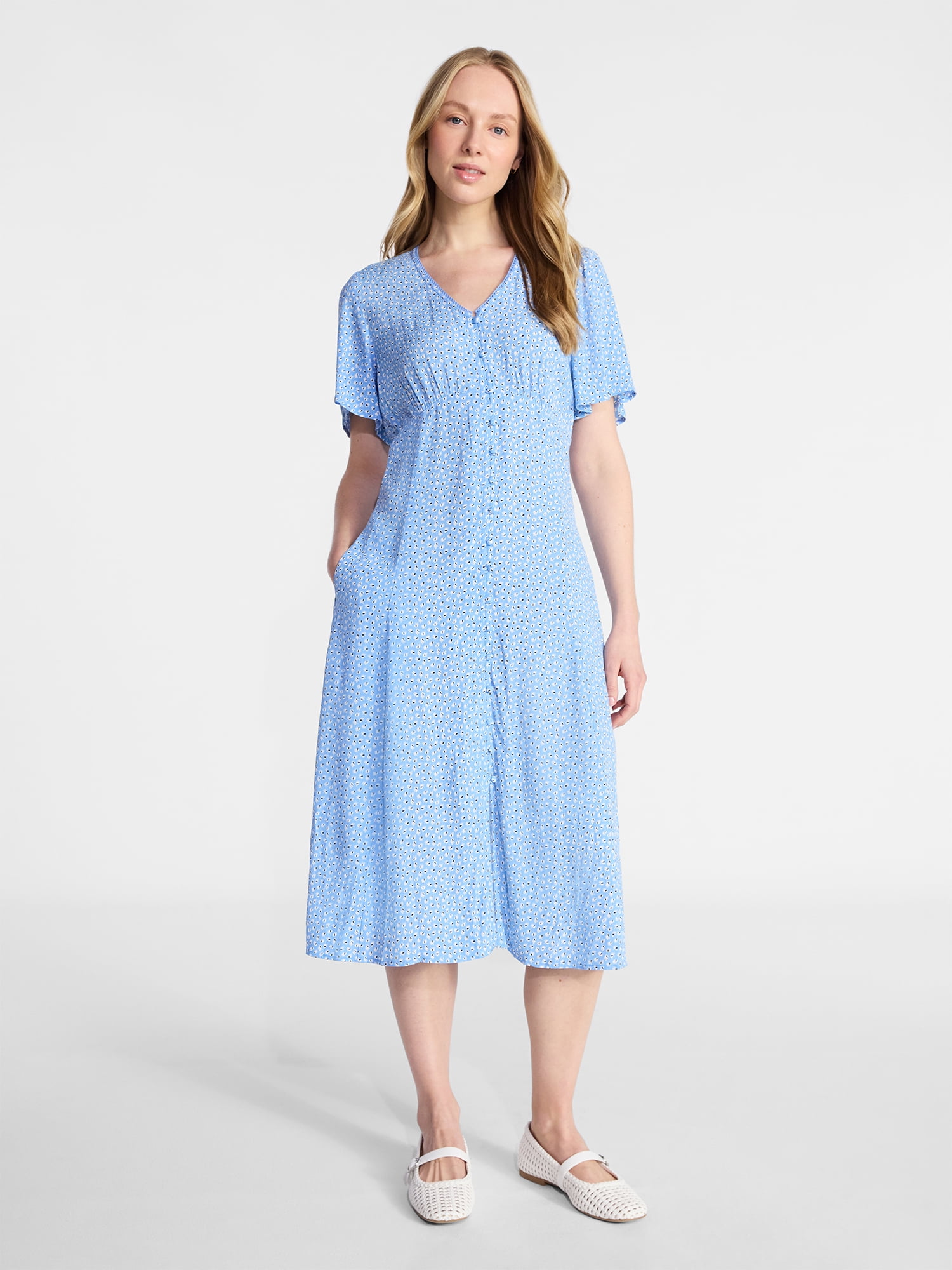 Time and Tru Women's Empire Waist Midi Dress with Short Sleeves, Sizes  XS-XXXL - Walmart.com