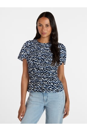 Women's Smocked Top with Short Puff Sleeves, Sizes XS-XXXL