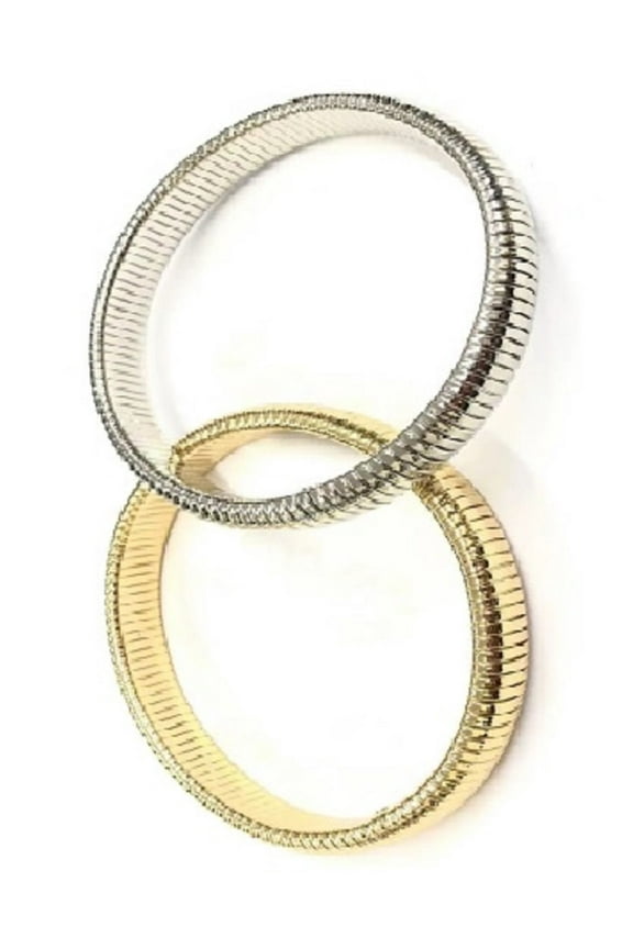 Silver and Goldtone Omega Bracelet Set, 2 Pieces