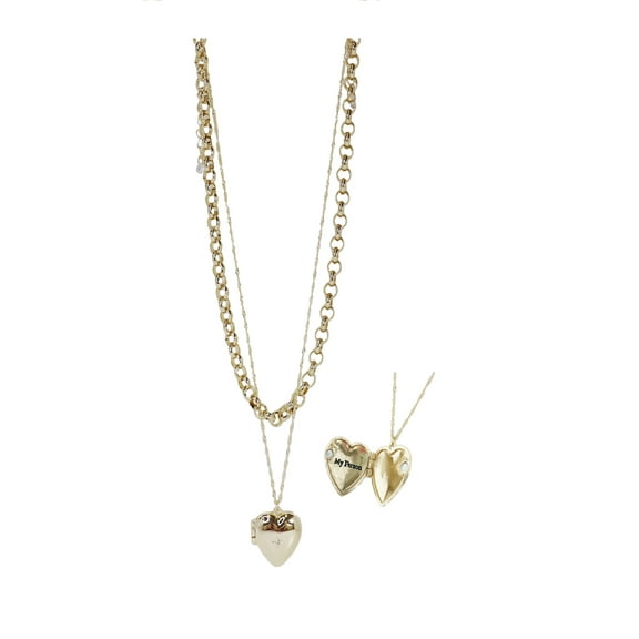 Time and Tru Silvertone 2 Row Multi Length Necklace with "Forever" Locket, 2 Pieces