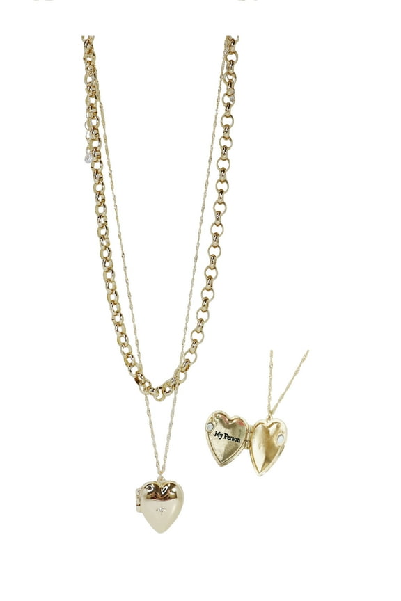 Silvertone 2 Row Multi Length Necklace with "Forever" Locket, 2 Pieces