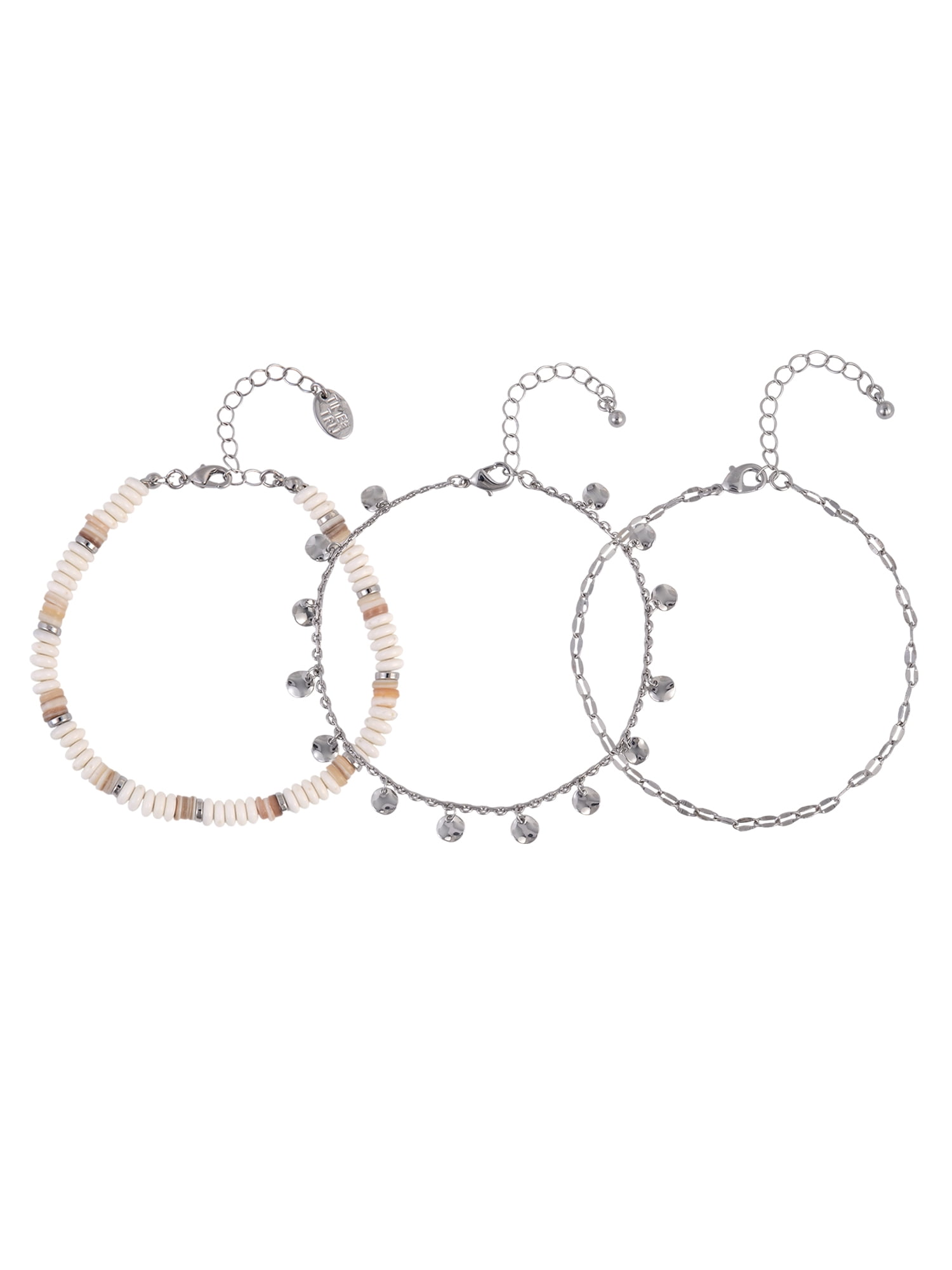 Silvertone 3pc Chain and Shell Anklet Set
