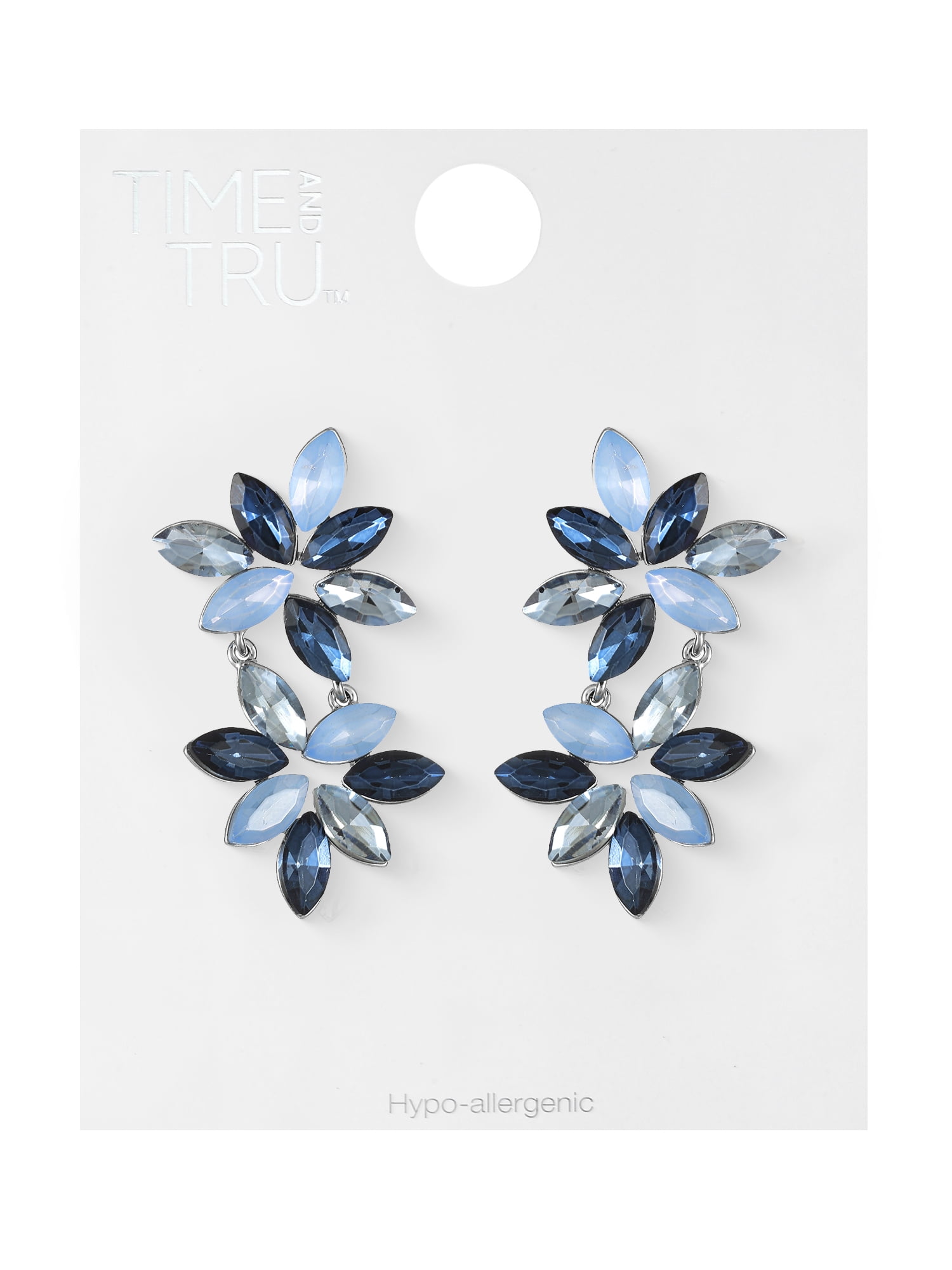 Time and Tru Silvertone Blue Floral Drop Earring, 1 Pair