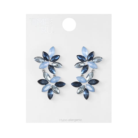 Silvertone Blue Floral Drop Earring, 1 Pair
