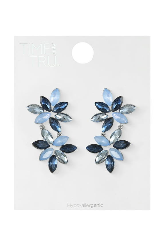 Silvertone Blue Floral Drop Earring, 1 Pair