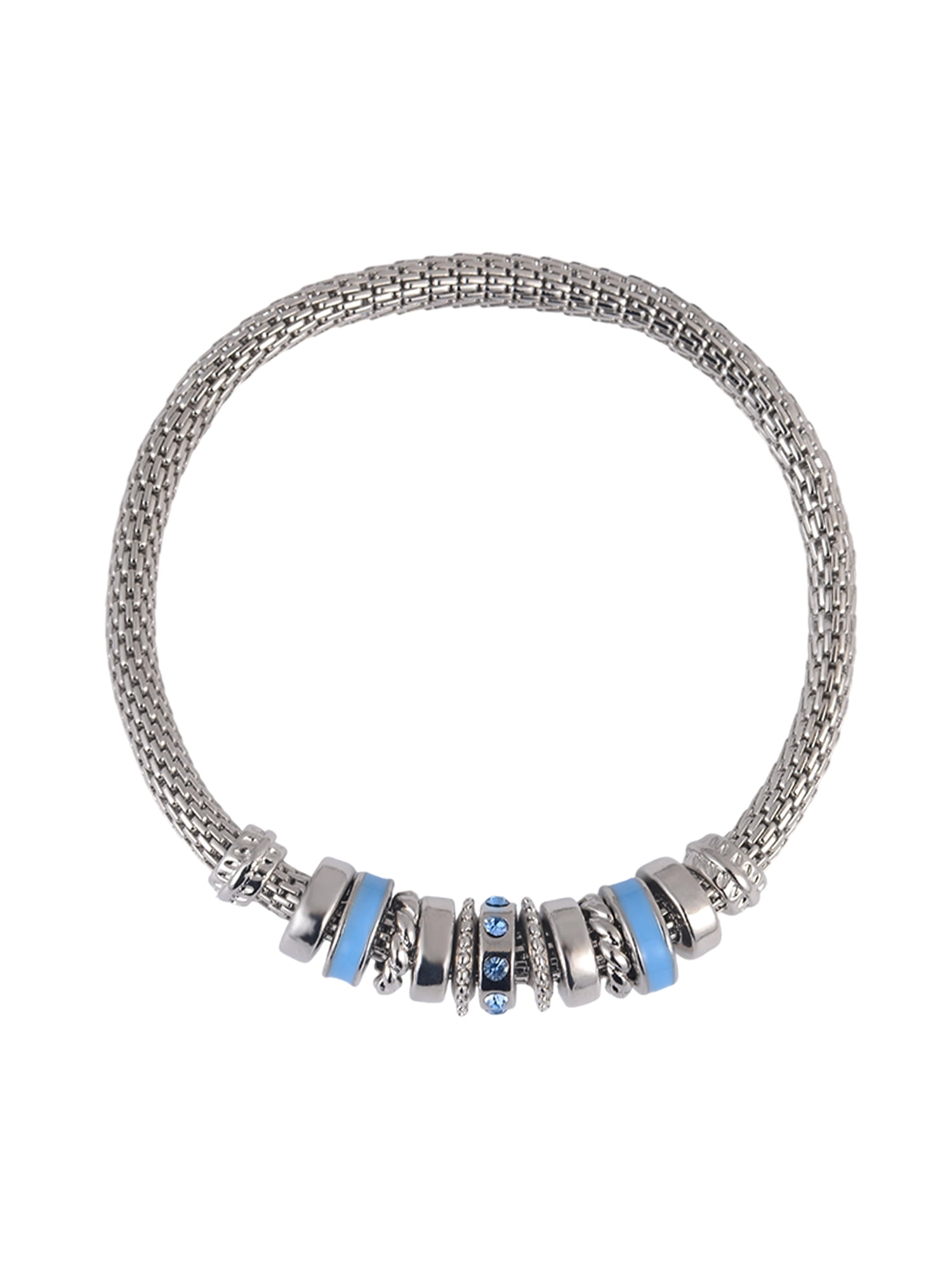Time and Tru Silvertone Chain with Aqua Birthstone "March" Bracelet