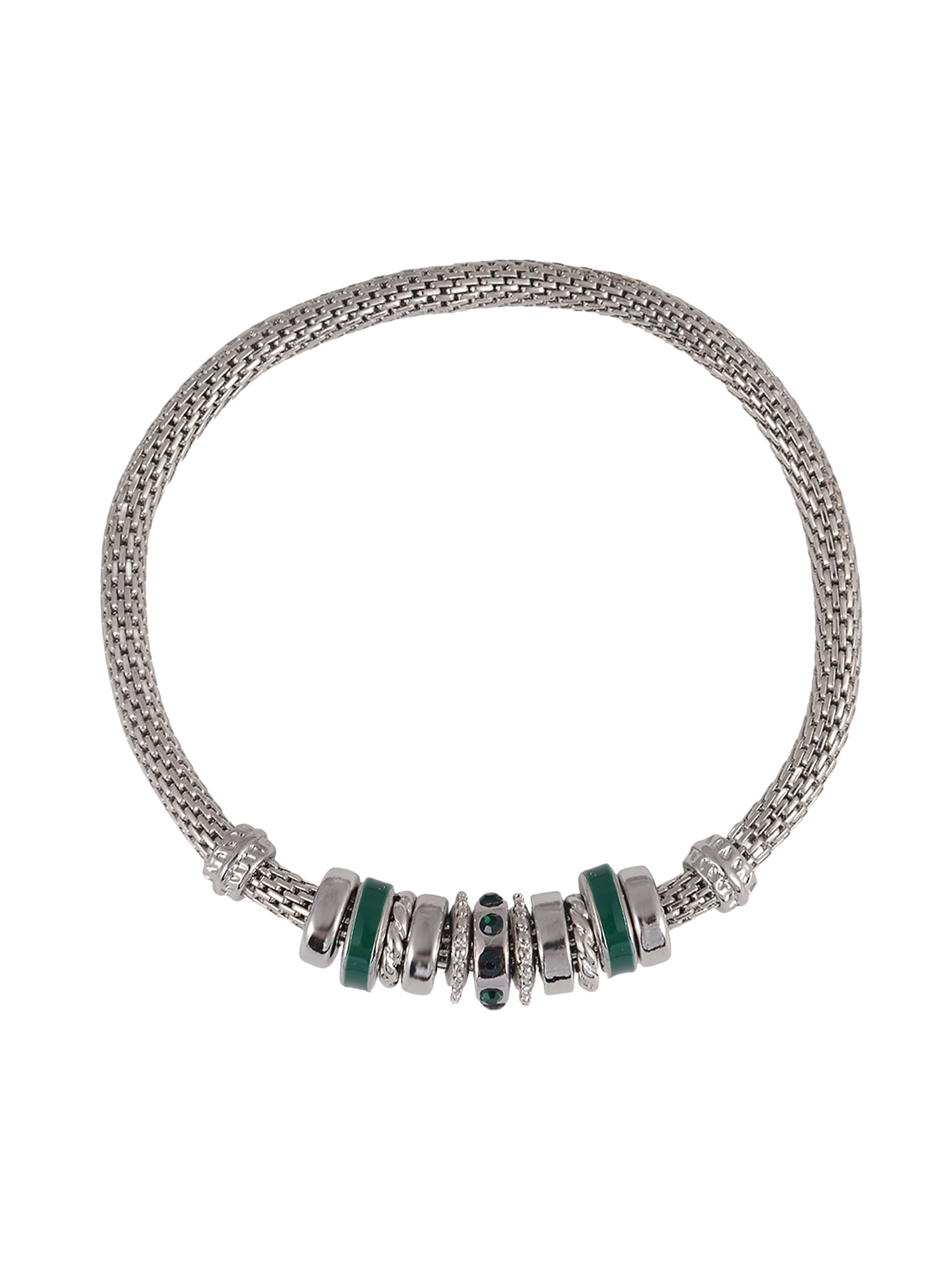 Time and Tru Silvertone Chain with Emerald Birthstone "May" Bracelet