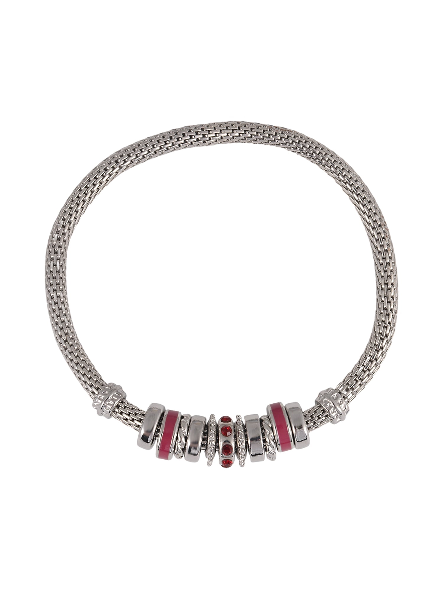 Time and Tru Silvertone Chain with Ruby Birthstone "July" Bracelet