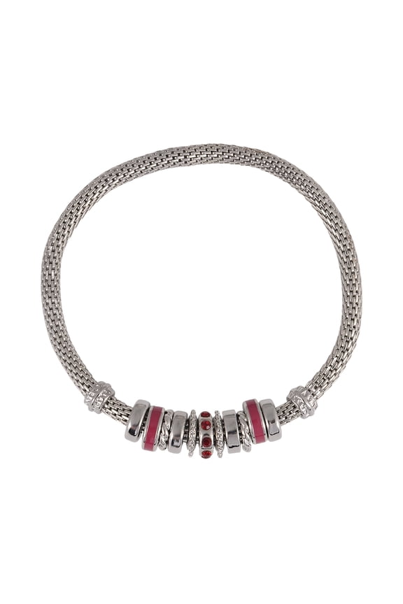 Silvertone Chain with Ruby Birthstone "July" Bracelet