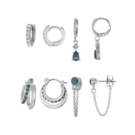 Time and Tru Silvertone Hoop and Dangle "September" Earring Set, 4 Pairs