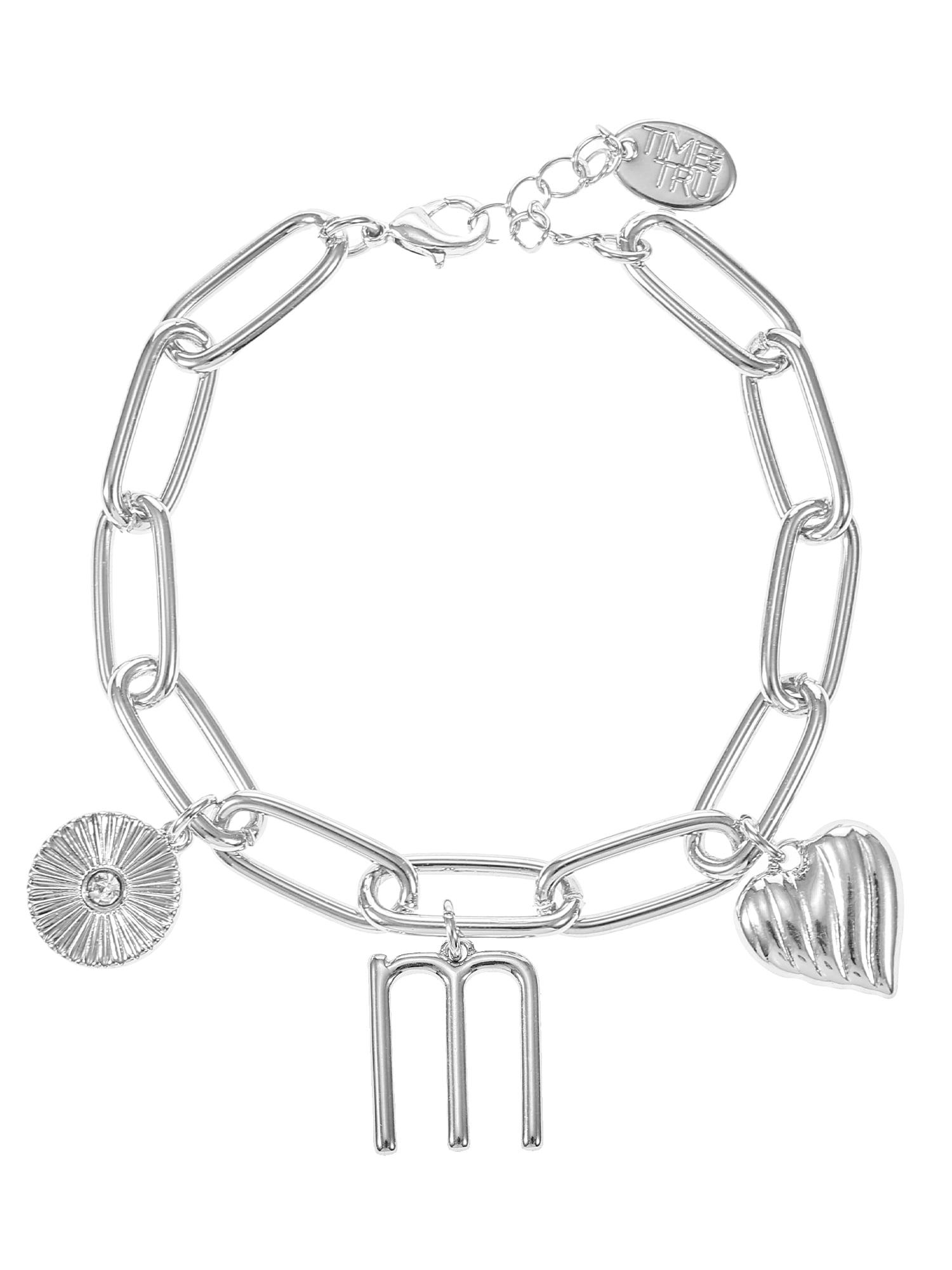 Time and Tru Silvertone Initial Charm Bracelet, Initial M