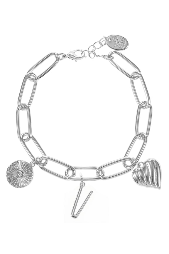 Silvertone Initial Charm Bracelet, Initial V
