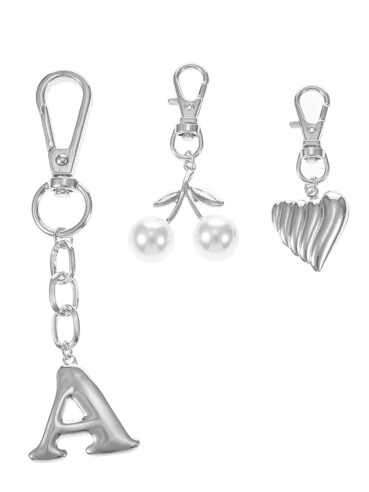 Time and Tru Silvertone Initial Letter Bag Charm Set, 3 Pieces, Letter A