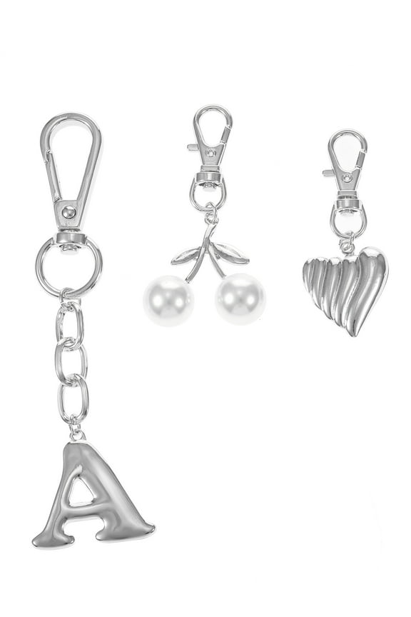 Silvertone Initial Letter Bag Charm Set, 3 Pieces, Letter A