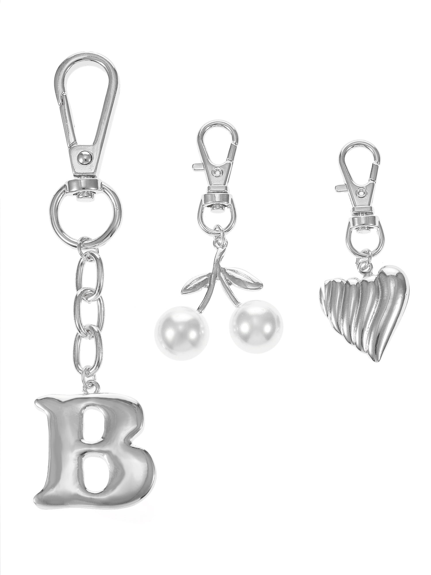 Time and Tru Silvertone Initial Letter Bag Charm Set, 3 Pieces, Letter B