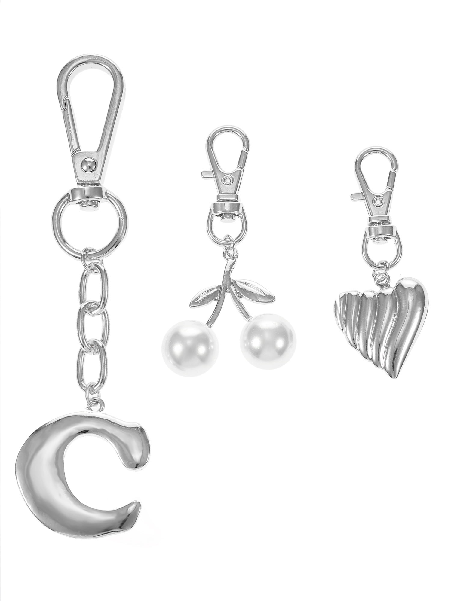 Time and Tru Silvertone Initial Letter Bag Charm Set, 3 Pieces, Letter C