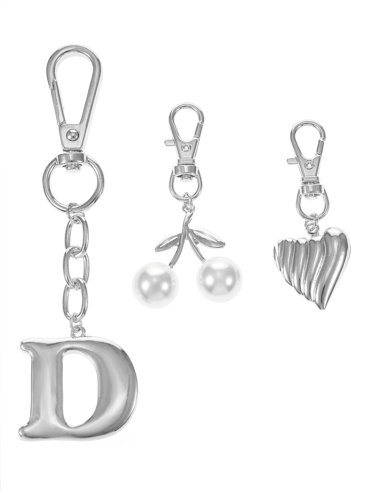 Time and Tru Silvertone Initial Letter Bag Charm Set, 3 Pieces, Letter D