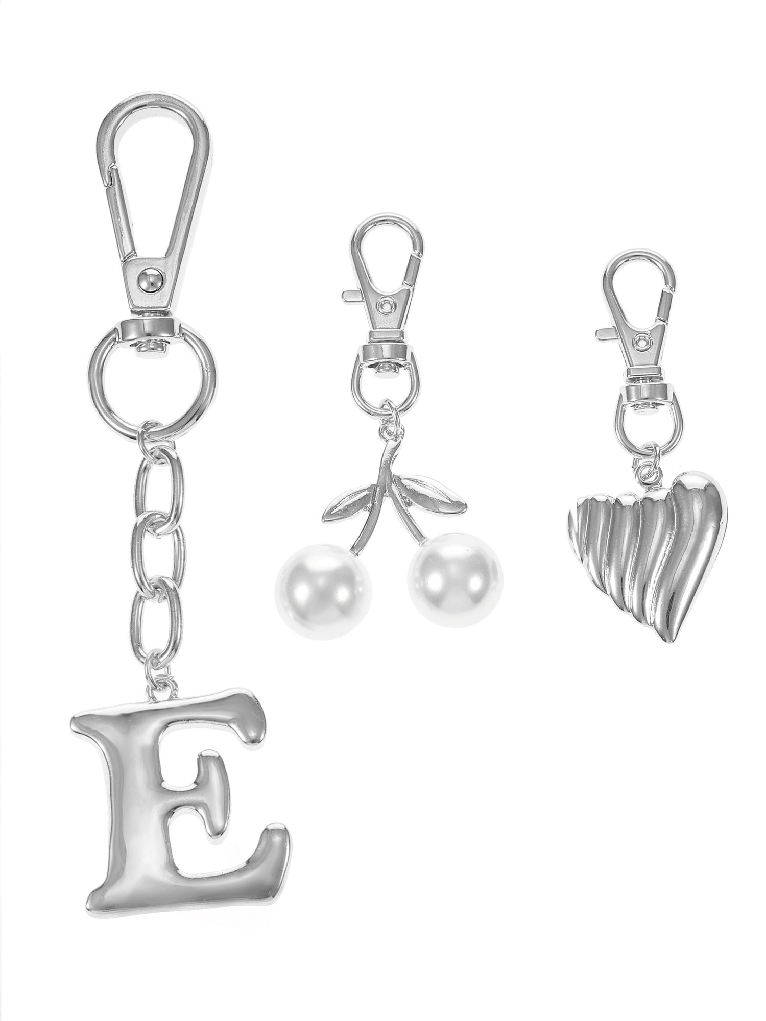 Time and Tru Silvertone Initial Letter Bag Charm Set, 3 Pieces, Letter E