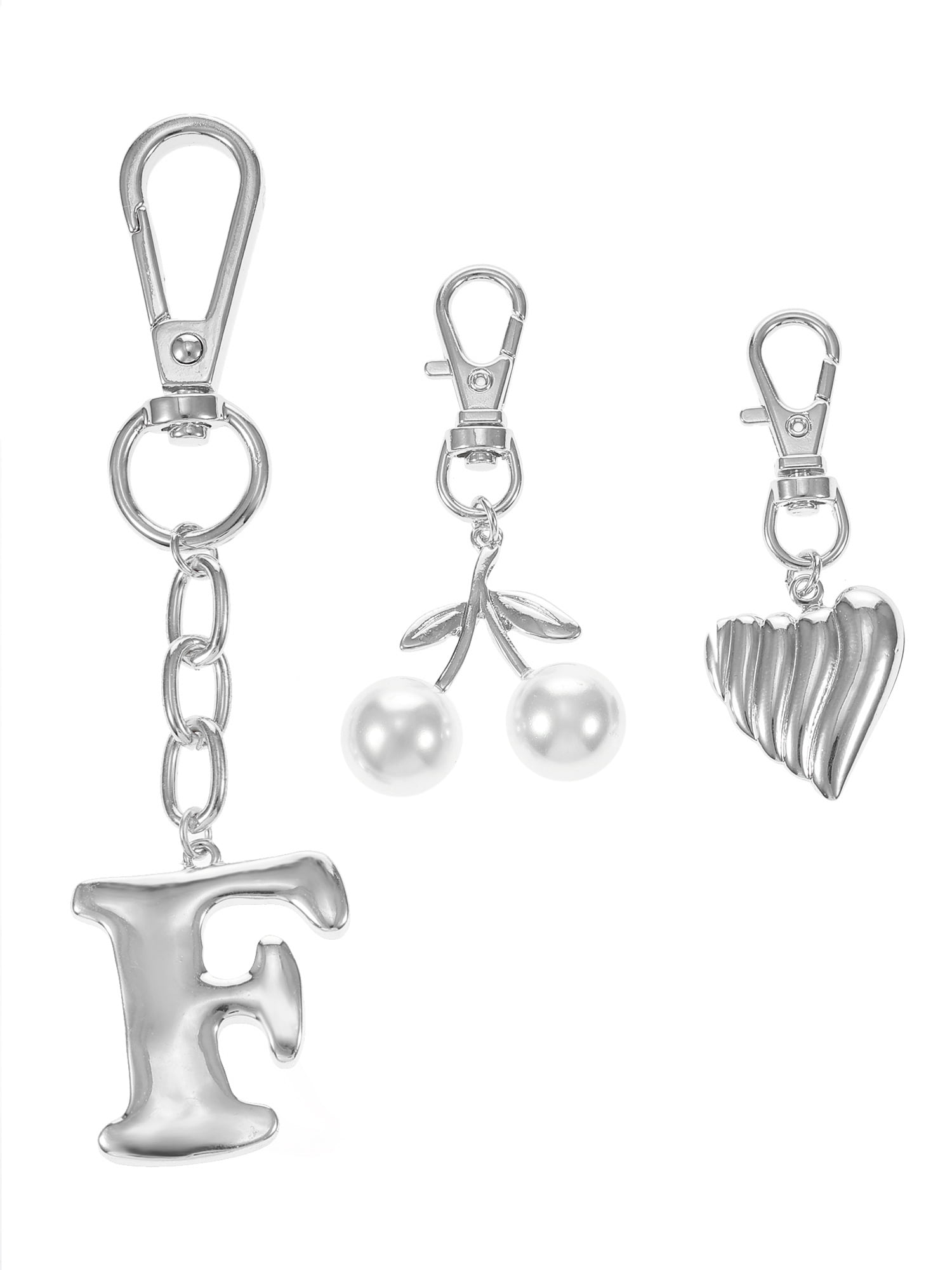 Time and Tru Silvertone Initial Letter Bag Charm Set, 3 Pieces, Letter F