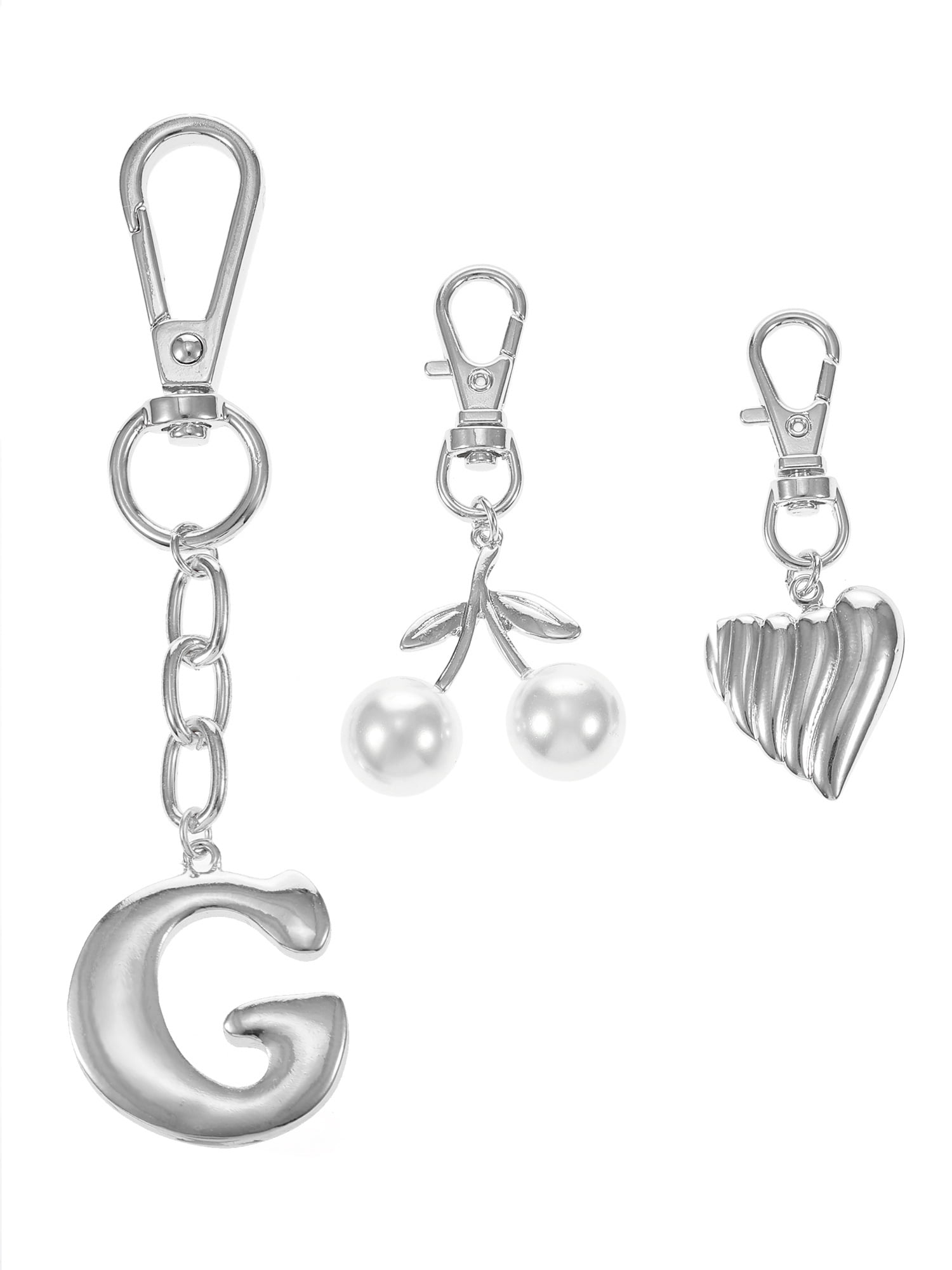 Time and Tru Silvertone Initial Letter Bag Charm Set, 3 Pieces, Letter G