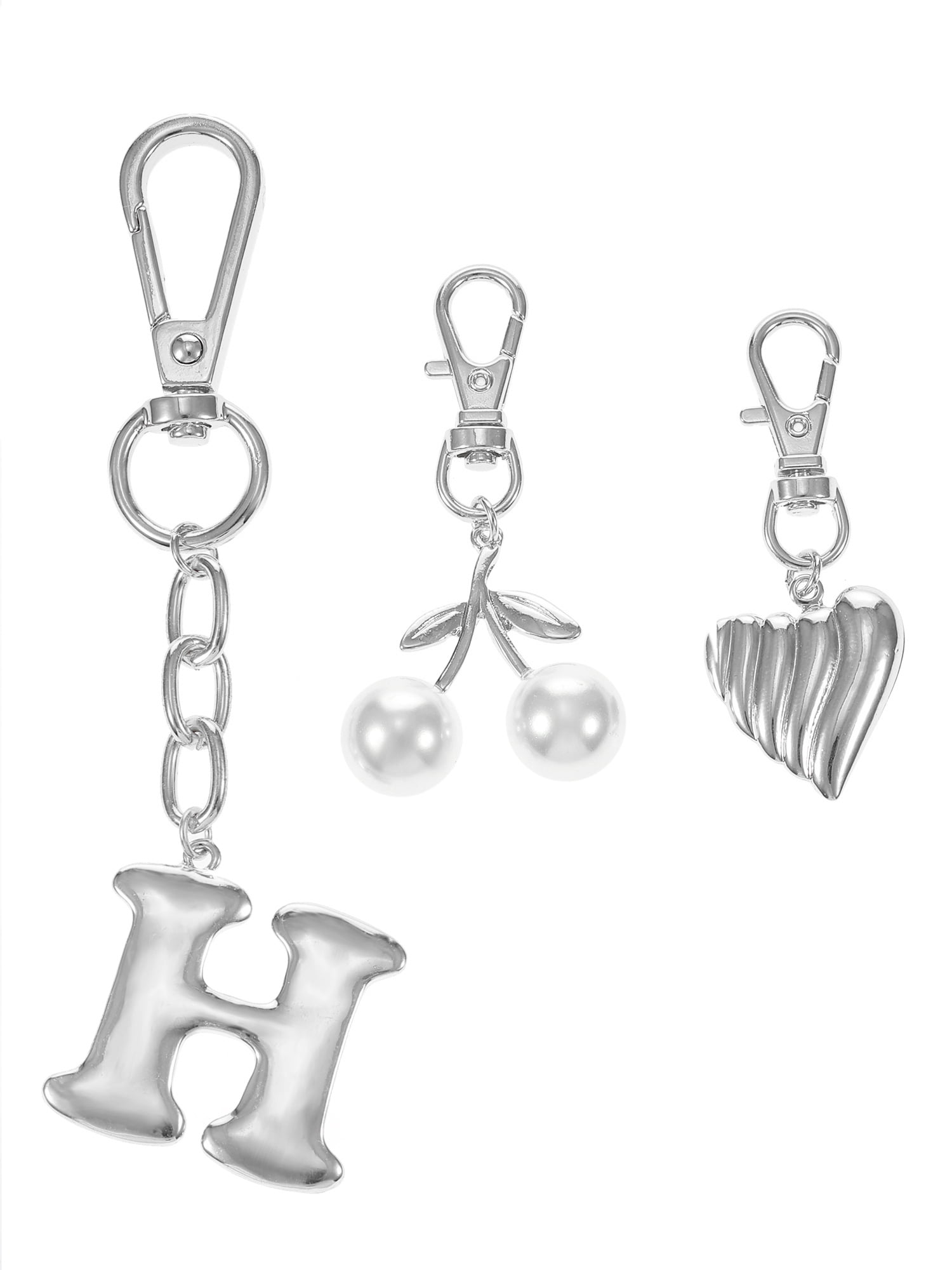 Time and Tru Silvertone Initial Letter Bag Charm Set, 3 Pieces, Letter H