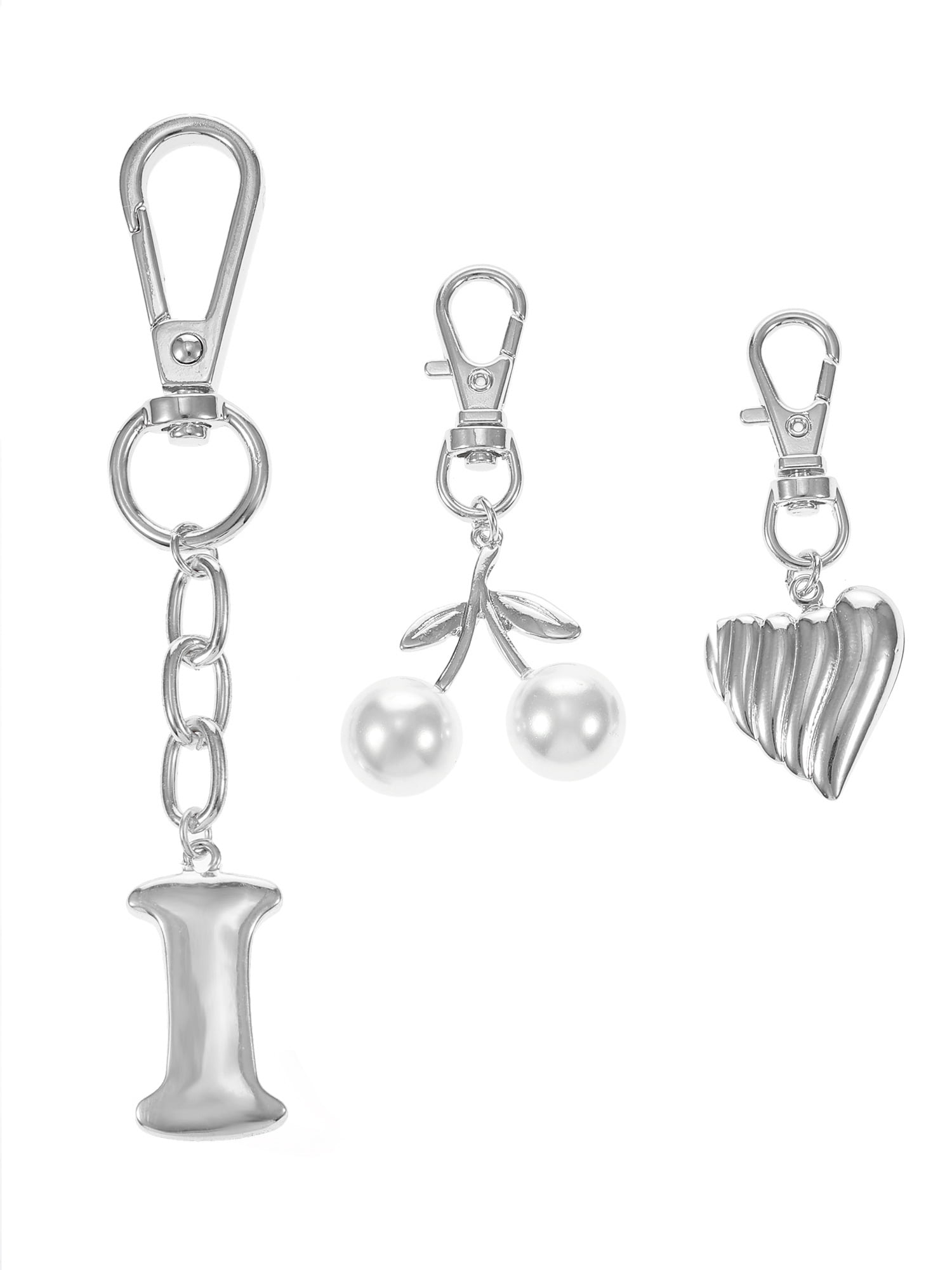 Time and Tru Silvertone Initial Letter Bag Charm Set, 3 Pieces, Letter I
