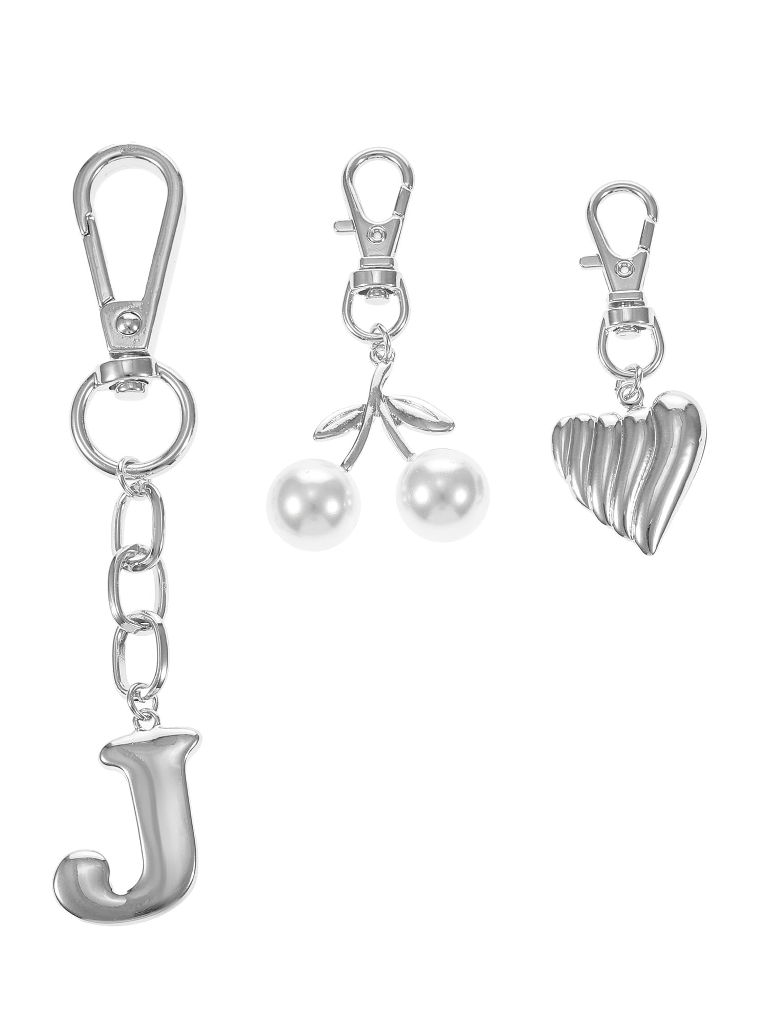 Time and Tru Silvertone Initial Letter Bag Charm Set, 3 Pieces, Letter J