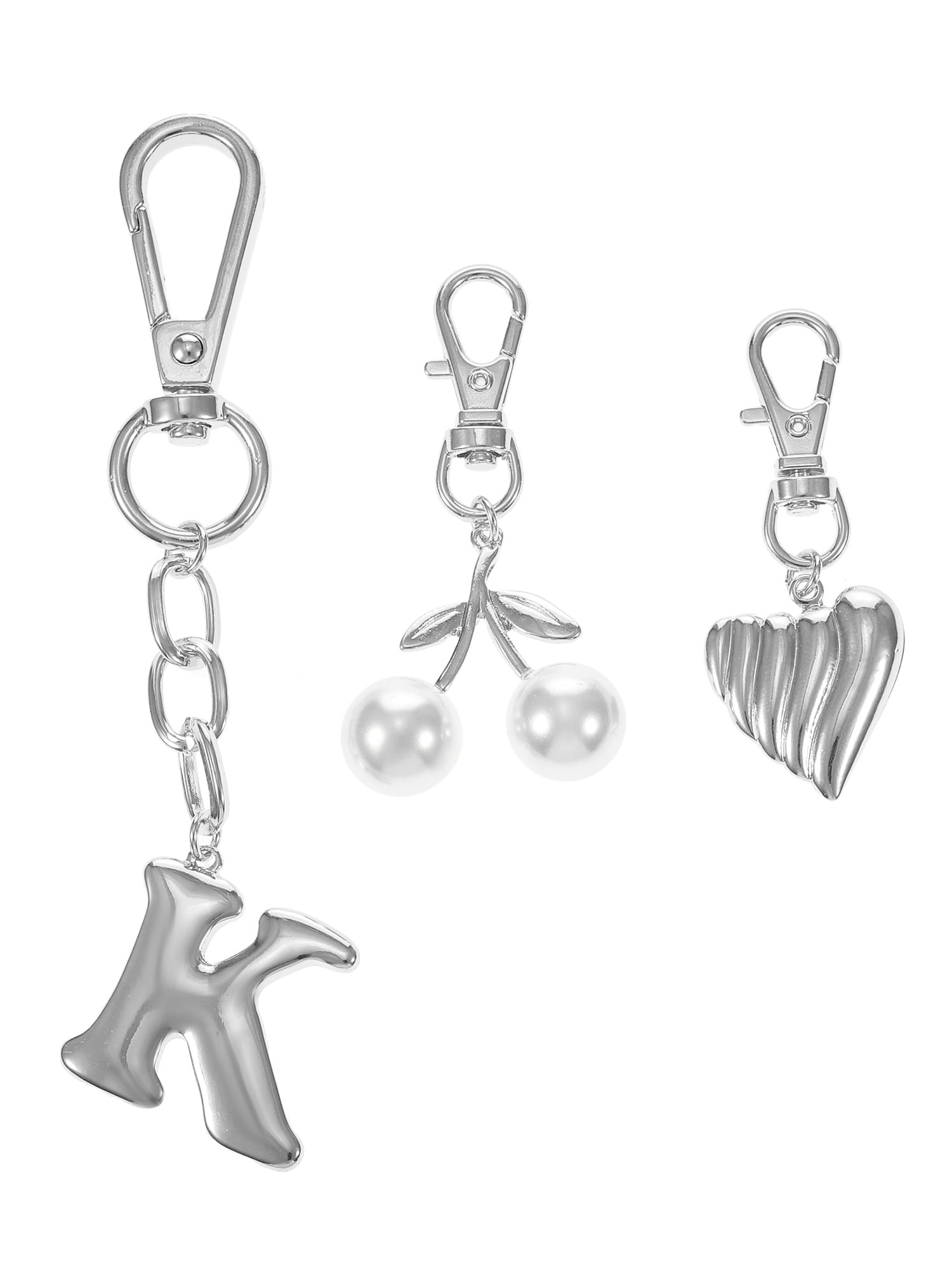 Time and Tru Silvertone Initial Letter Bag Charm Set, 3 Pieces, Letter K