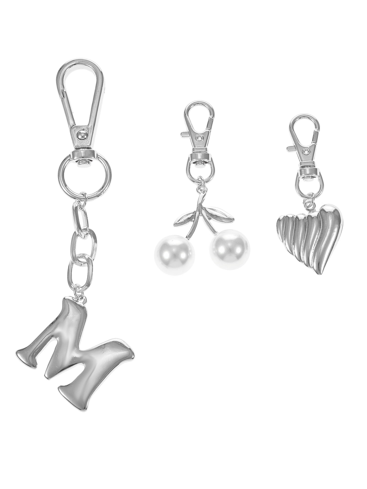 Time and Tru Silvertone Initial Letter Bag Charm Set, 3 Pieces, Letter M