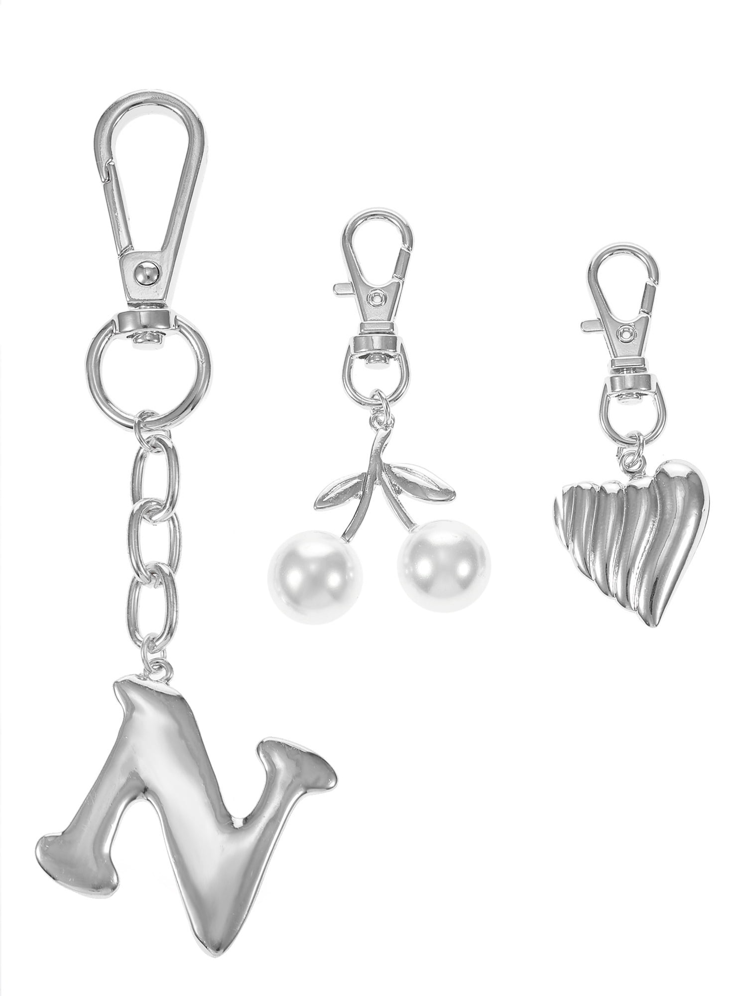 Time and Tru Silvertone Initial Letter Bag Charm Set, 3 Pieces, Letter N