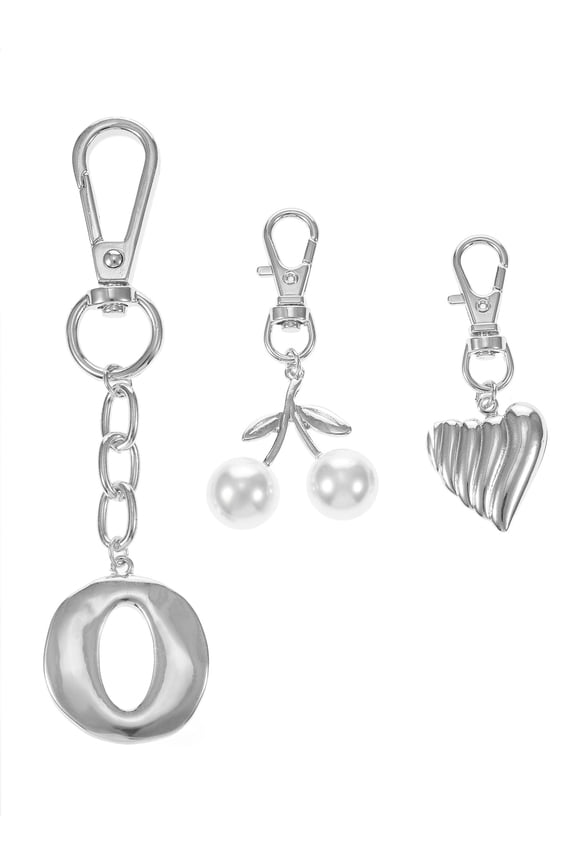 Silvertone Initial Letter Bag Charm Set, 3 Pieces, Letter O