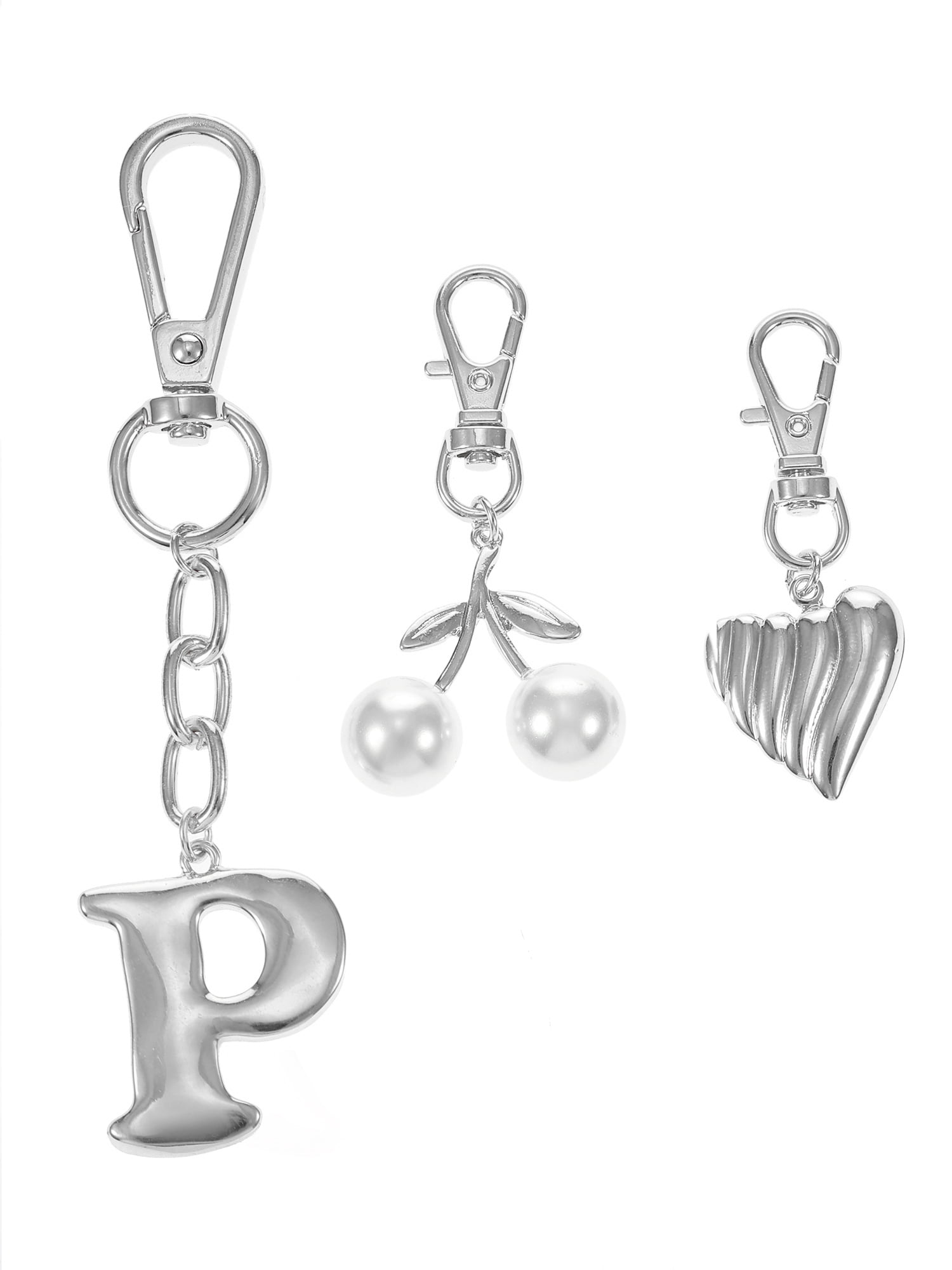 Time and Tru Silvertone Initial Letter Bag Charm Set, 3 Pieces, Letter P