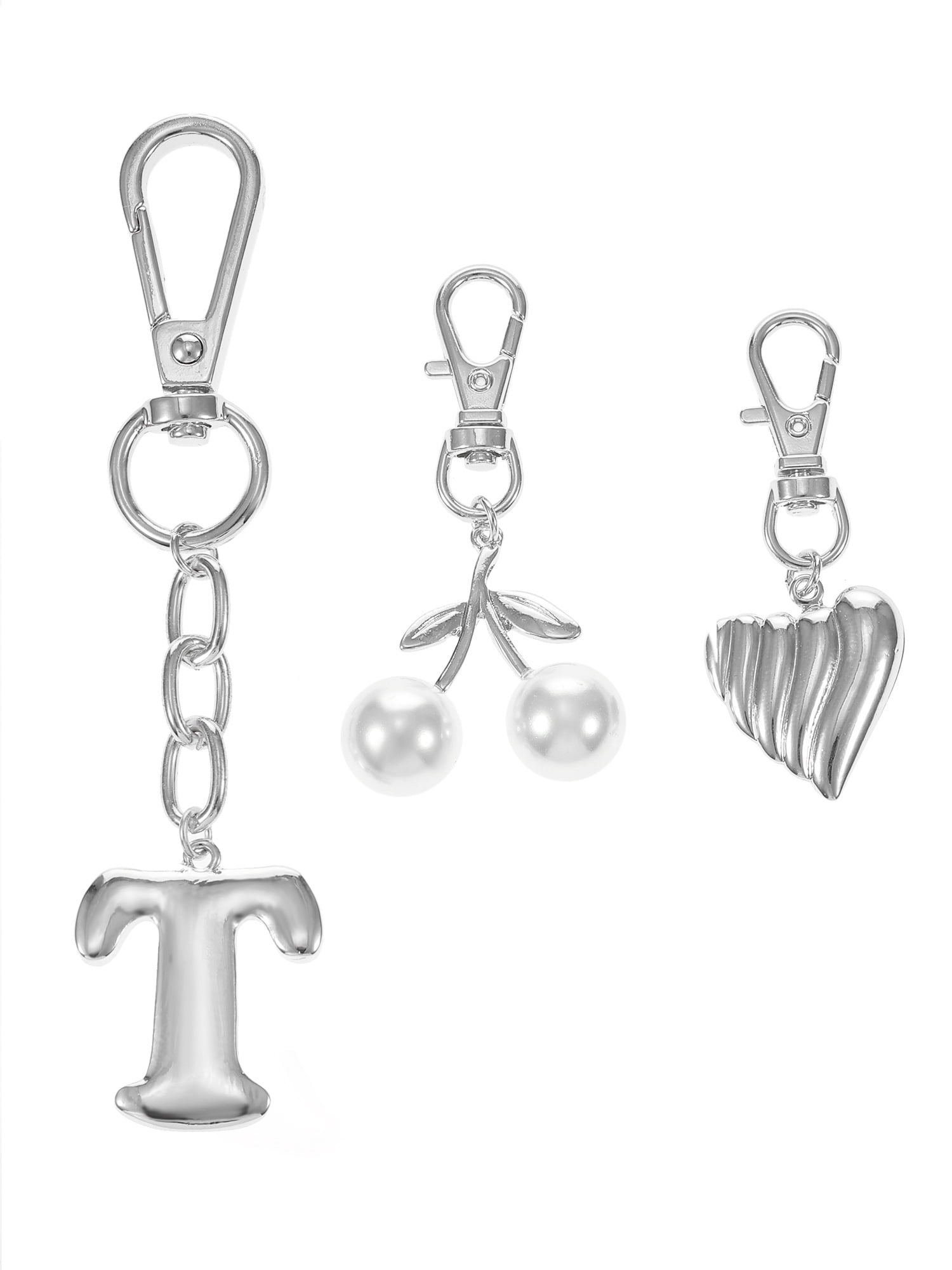 Time and Tru Silvertone Initial Letter Bag Charm Set, 3 Pieces, Letter T