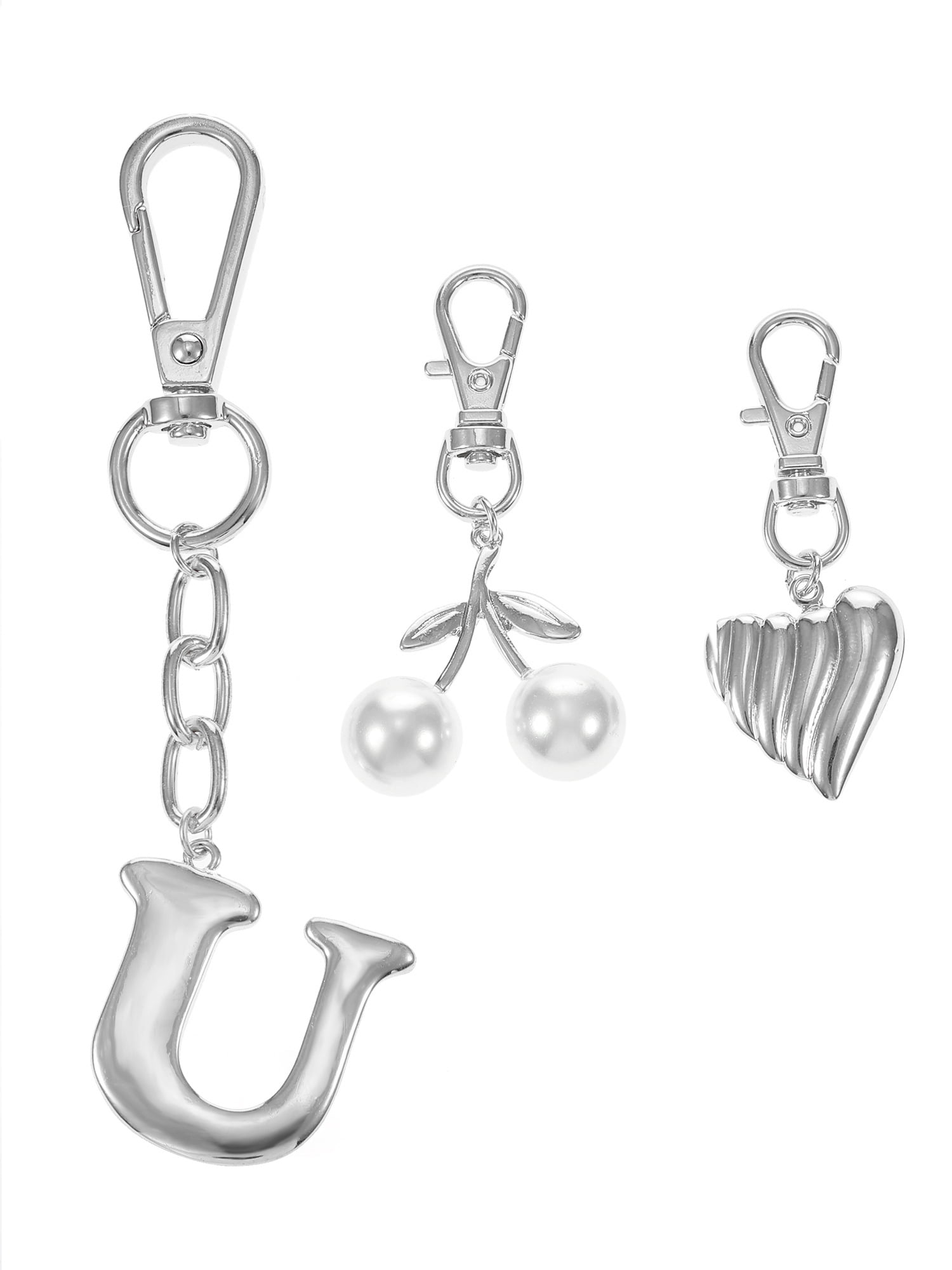 Time and Tru Silvertone Initial Letter Bag Charm Set, 3 Pieces, Letter U