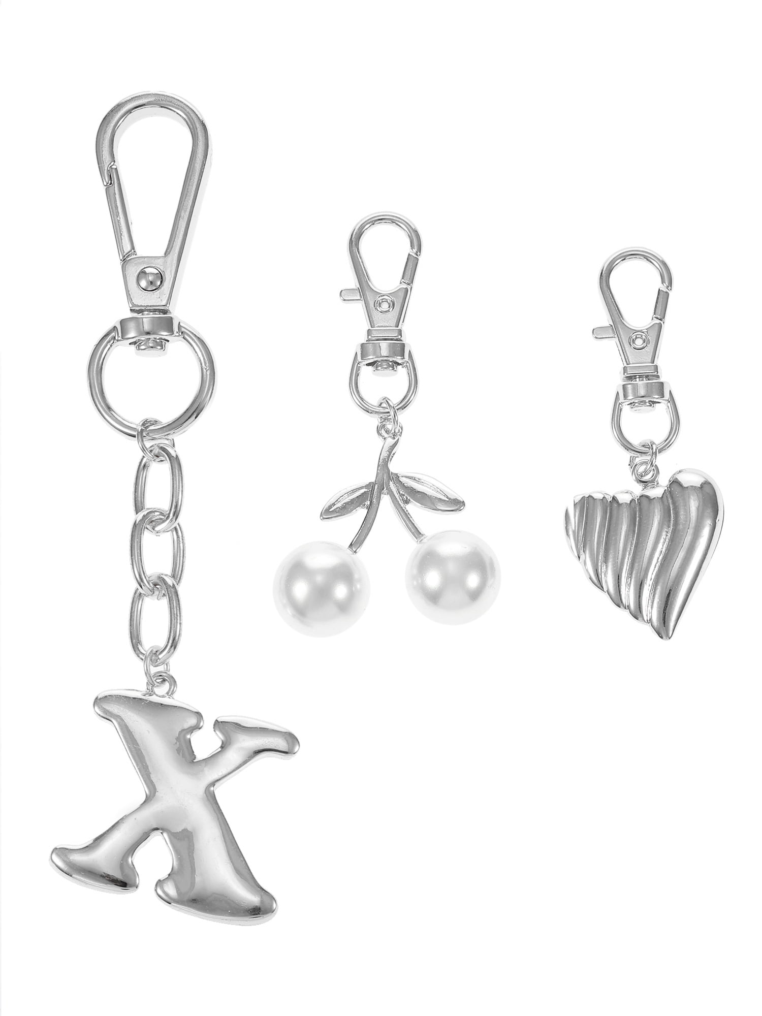 Time and Tru Silvertone Initial Letter Bag Charm Set, 3 Pieces, Letter X