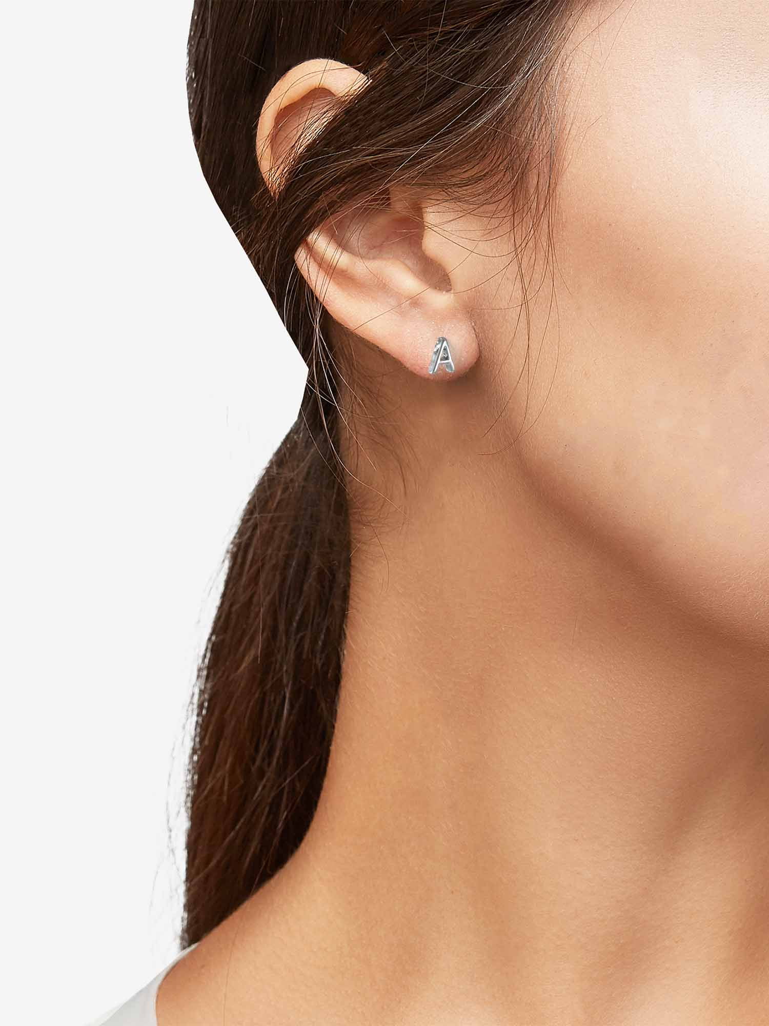 Time and Tru Silvertone Initial Letter Earring Set, 4 pairs, Letter A