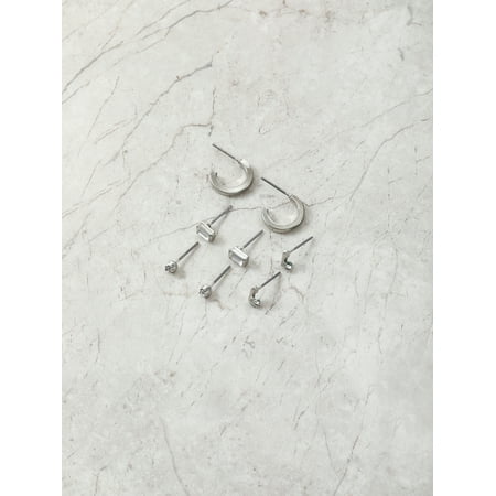 Time and Tru Silvertone Initial Letter Earring Set, 4 pairs, Letter L