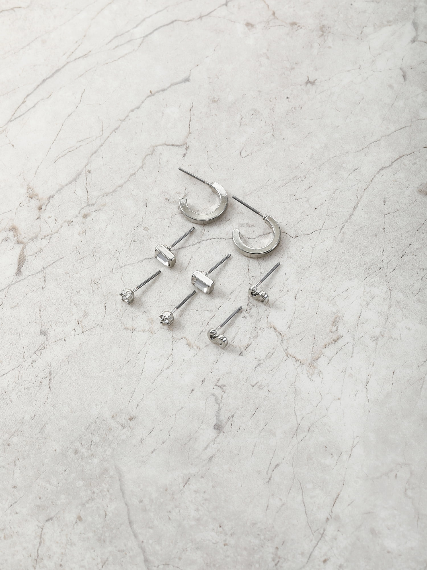 Time and Tru Silvertone Initial Letter Earring Set, 4 pairs, Letter S