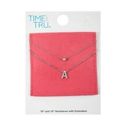 Time and Tru Silvertone Initial Letter Necklace Set, 2 Pieces, Letter A