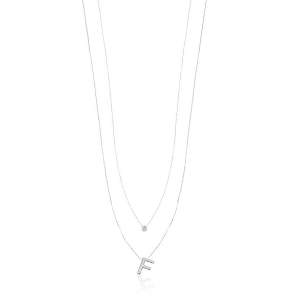 Time and Tru Silvertone Initial Letter Necklace Set, 2 Pieces, Letter F