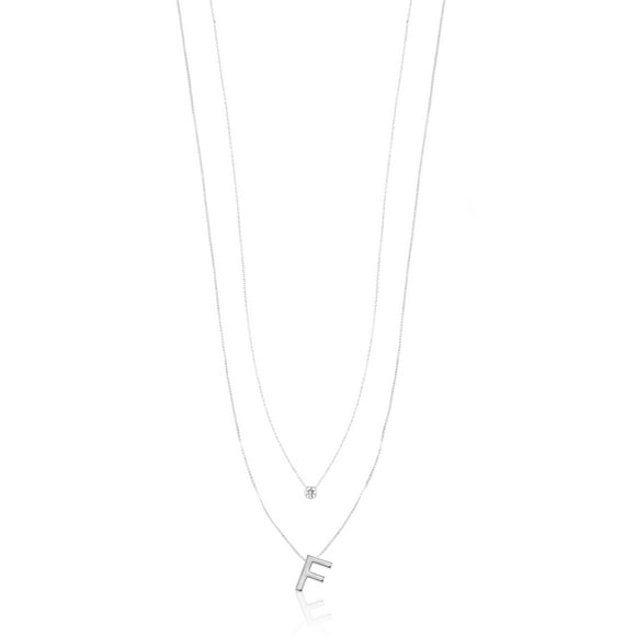 Time and Tru Silvertone Initial Letter Necklace Set, 2 Pieces, Letter F