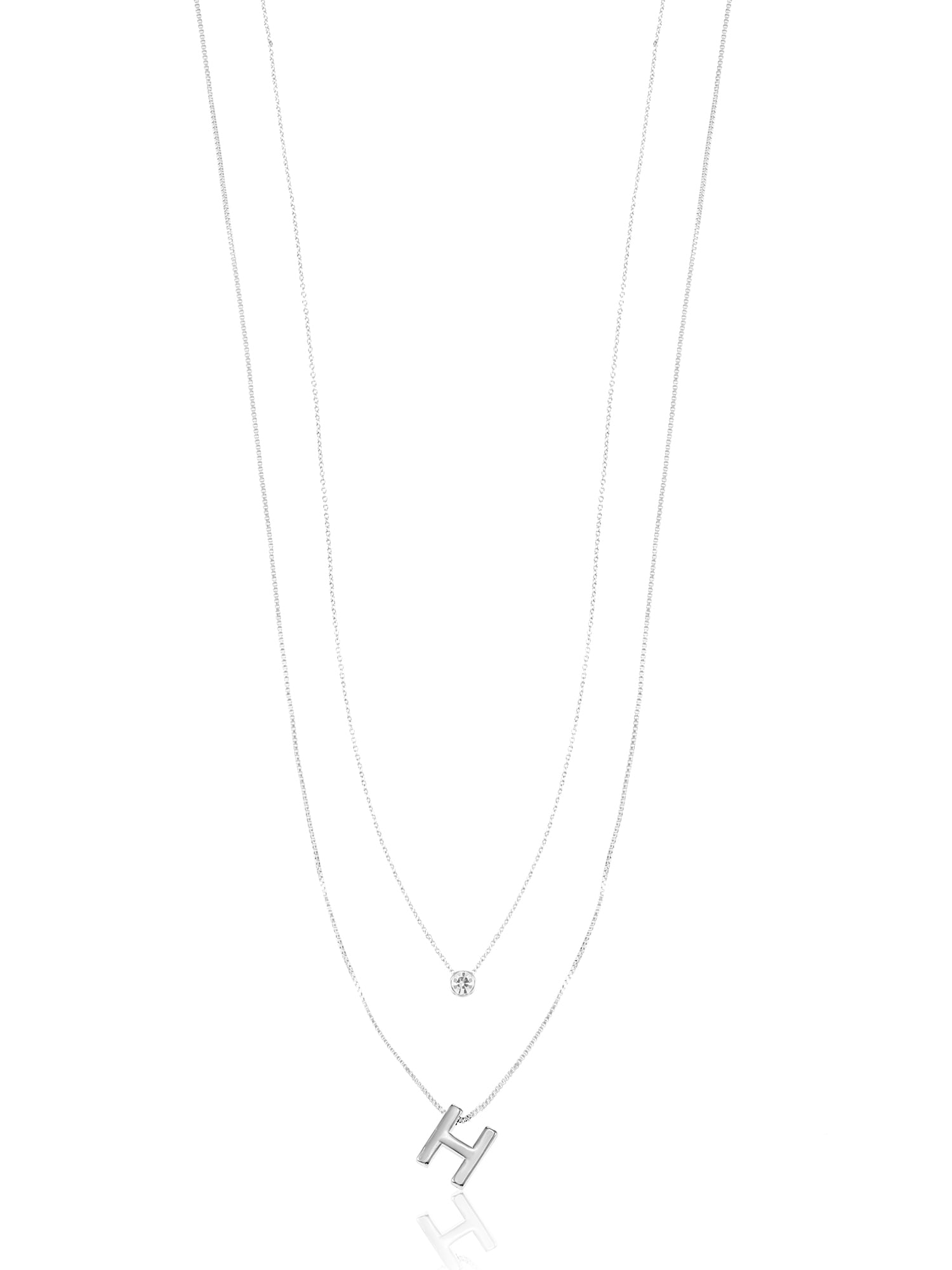 Time and Tru Silvertone Initial Letter Necklace Set, 2 Pieces, Letter H