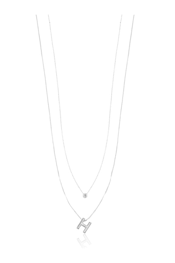 Silvertone Initial Letter Necklace Set, 2 Pieces, Letter H