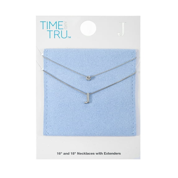 Time and Tru Silvertone Initial Letter Necklace Set, 2 Pieces, Letter J