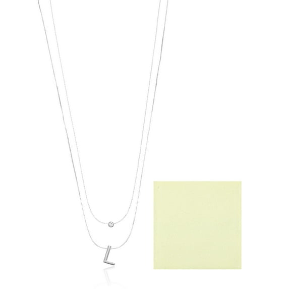 Time and Tru Silvertone Initial Letter Necklace Set, 2 Pieces, Letter L