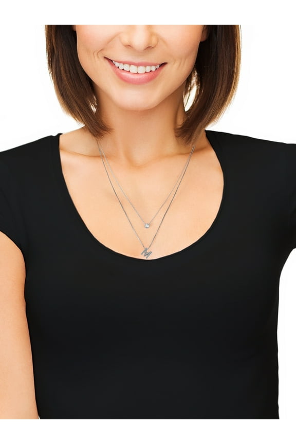 Silvertone Initial Letter Necklace Set, 2 Pieces, Letter M