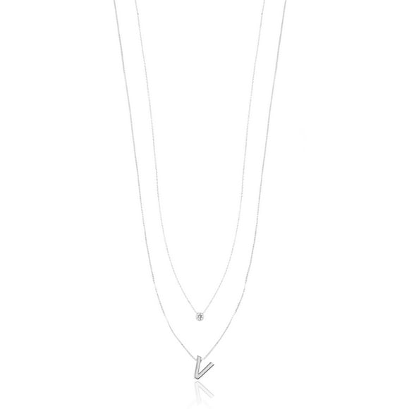 Time and Tru Silvertone Initial Letter Necklace Set, 2 Pieces, Letter V