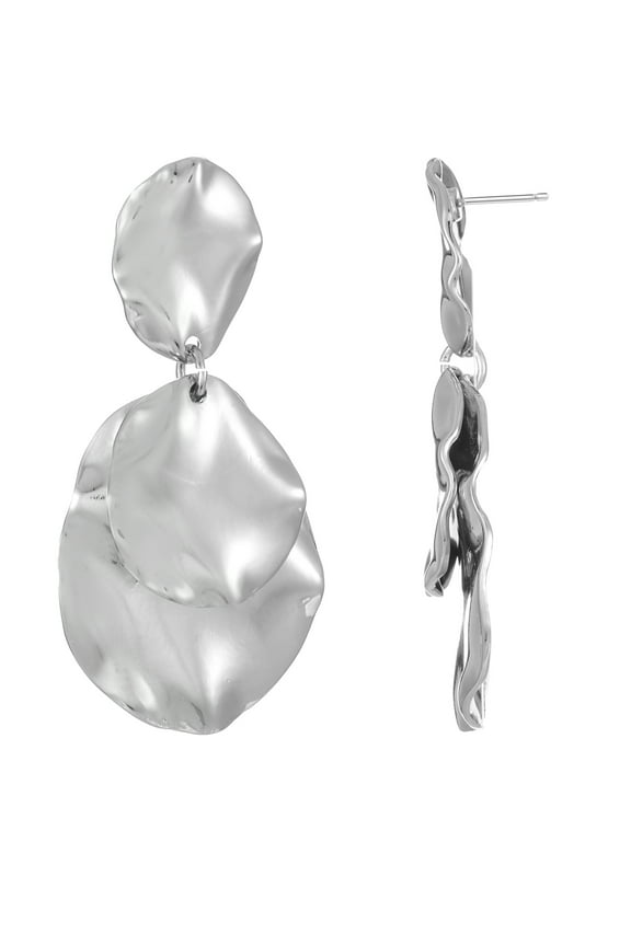 Silvertone Melted Metal Drop Earring, 1 Pair